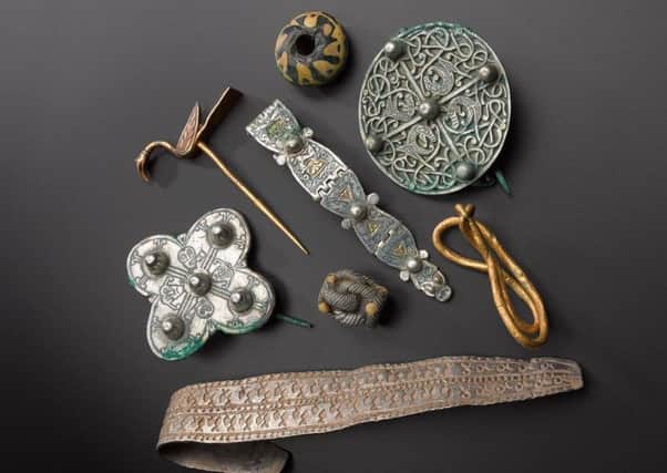 The Galloway Hoard features more than 100 objects in silver, gold, glass and silk and was found by a metal detectorist in the south of Scotland in 2014. PIC: NMS.