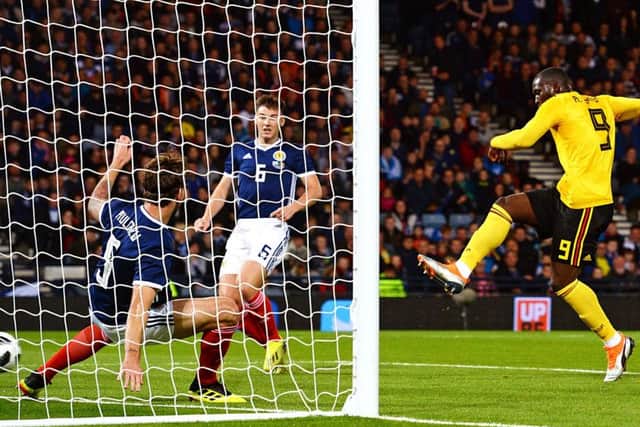 Romelu Lukaku nets Belgiums first goal after defensive blunders by Scotland. Picture: Ross MacDonald/SNS