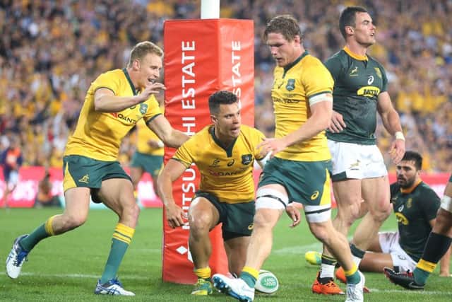 Matt Toomua of the Wallabies celebrates a try. Pic: Getty Images
