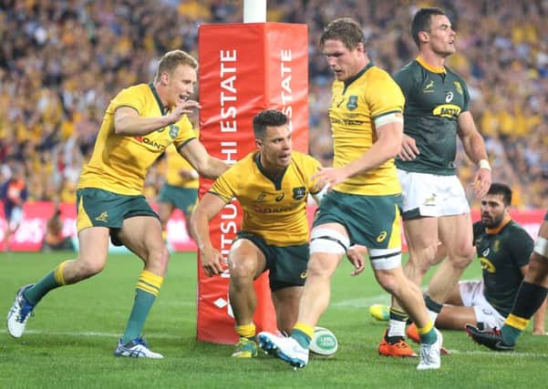 Matt Toomua of the Wallabies celebrates a try. Pic: Getty Images