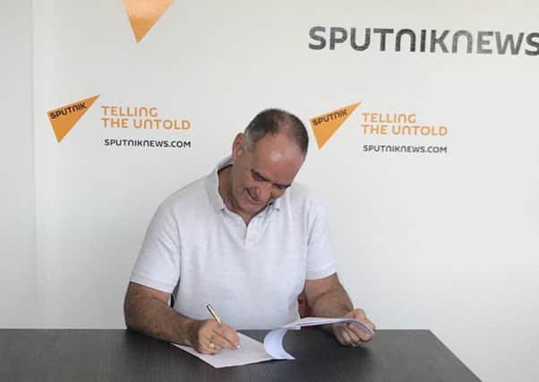 Tommy Sheridan signs up for an online presenting role with Sputnik, the Russian propaganda platform. Photograph: SputnikNewsUK