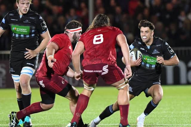 Glasgow Warriors' Adam Hastings (R) in action. Pic: SNS/SRU
