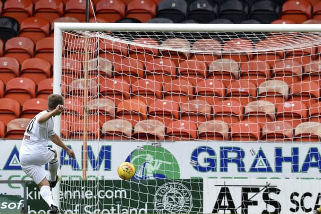 Alloa's Alan Trouten scores from the penalty spot. Pic: SNS/Rob Casey