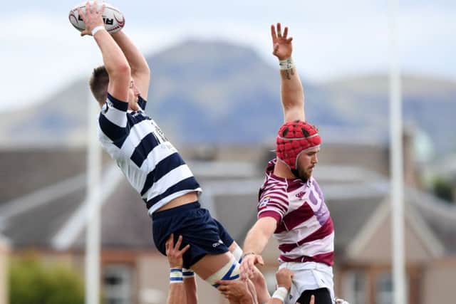 08/09/2018 TENNENTS PREMIERSHIP
HERIOTS v WATSONIANS (28-24)
GOLDENACRE - EDINBURGH
Heriots' Innes Hill takes the ball from the lineout