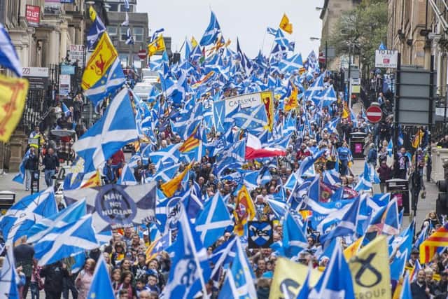 Independence marchers take to the streets in Glasgow for an event organised by All Under One Banner. Picture: John Devlin