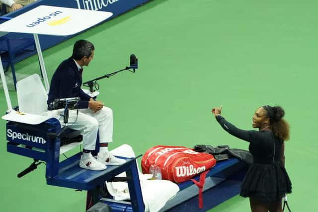 Serena Williams argues with chair umpire Carlos Ramos. Picture: Kena Betancur/AFP/Getty Images