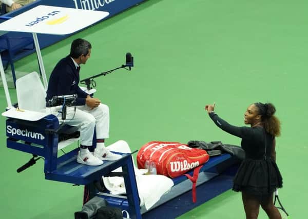 Serena Williams argues with chair umpire Carlos Ramos. Picture: Kena Betancur/AFP/Getty Images