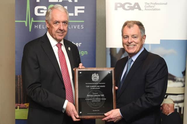 Former PGA captain Nicky Lumb, left, with Bernard Gallacher, the new captain. Picture: Tom Dulat/Getty Images