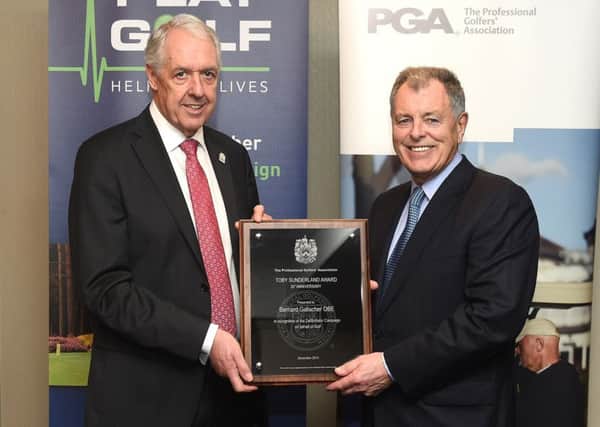 Former PGA captain Nicky Lumb, left, with Bernard Gallacher, the new captain. Picture: Tom Dulat/Getty Images