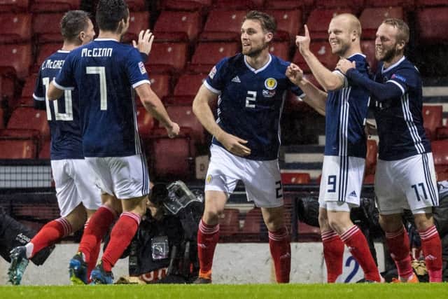 Scotland's players celebrate the opener. Picture: SNS/Alan Harvey