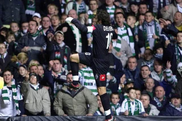 Del Piero celebrates a goal against Celtic in 2001. Picture: Getty Images