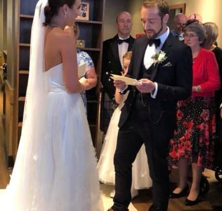 Joanne Macdonald and her new husband Jonathan Craig decided to have their wedding in a Starbucks on Union Street in Aberdeen as this was the place that they had first met. Picture: SWNS