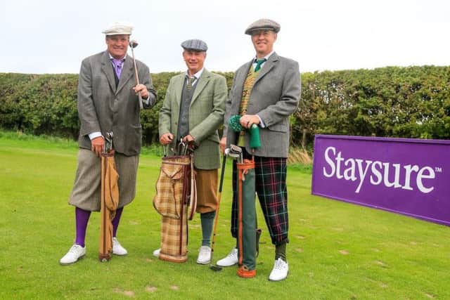 .Jarmo Sandelin, Paul Eales and Gary Orr get all dressed up ahead of the Scottish Seniors at Craigielaw.