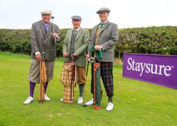 .Jarmo Sandelin, Paul Eales and Gary Orr get all dressed up ahead of the Scottish Seniors at Craigielaw.