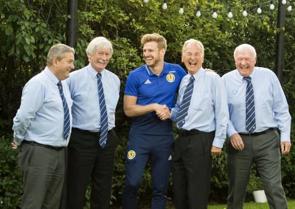 Stuart Armstrong (centre) meets Dyce Boys Club reps Ronnie Cromar, Eric Mannall, Len Nicol and George Anderson. Picture: SNS Group