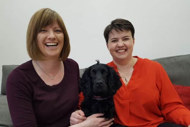 Ruth Davidson MSP and partner Jen Wilson and theri dog Wilson on the announcement of Ruth's pregnancy
Ruth Davidson pregnant baby