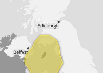 A yellow be aware warning was issued by the Met Office today.