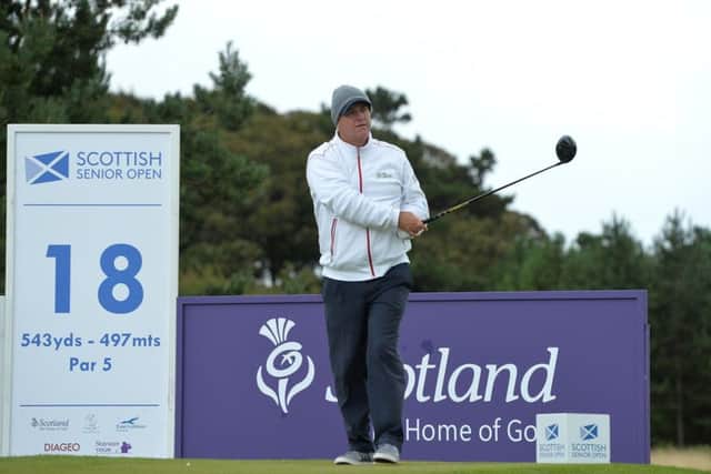 Welshman Stephen Dodd tees off at the last on his way to a five-under-par 66 in the first round of the Scottish Seniors at Craigielaw. Picture: Mark Runnacles/Getty