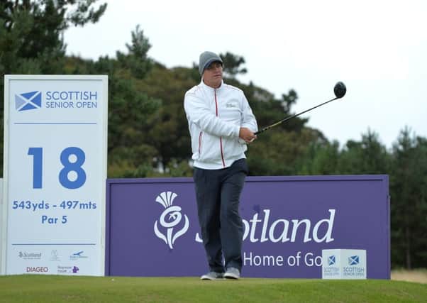 Welshman Stephen Dodd tees off at the last on his way to a five-under-par 66 in the first round of the Scottish Seniors at Craigielaw. Picture: Mark Runnacles/Getty