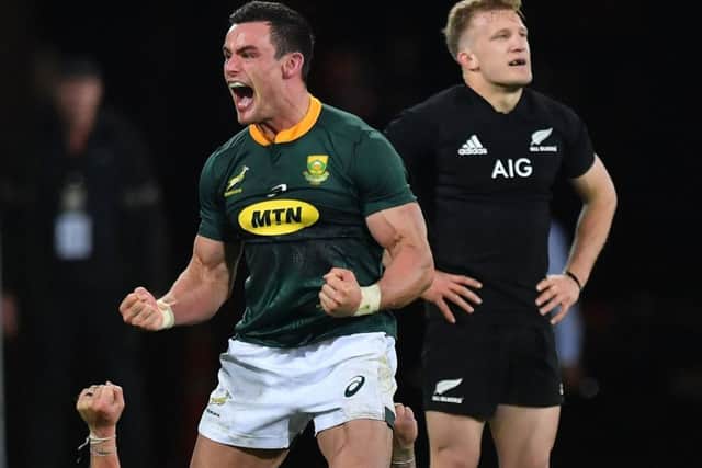South Africa's Jesse Kriel celebrates victory during the Rugby Championship match. Pic: Marty Melville/AFP/Getty Images