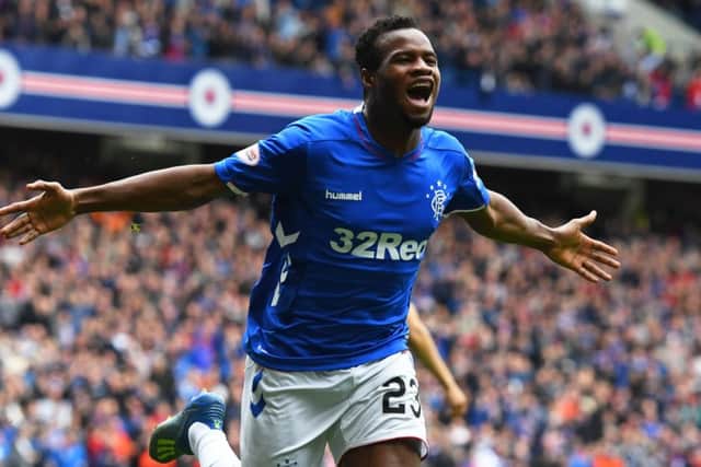 Lassana Coulibaly celebrates Rangers' opening goal. Pic: SNS/Craig Williamson
