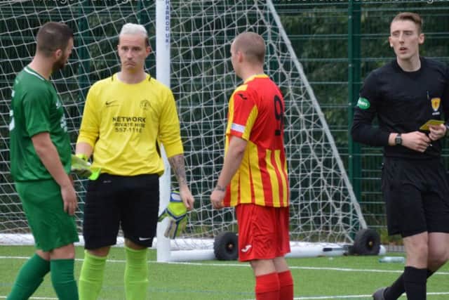 St Roch's keeper Aaron Griffiths was red-carded during Saturday's derby at Rossvale (pic by HT Photography/@dibsy_)