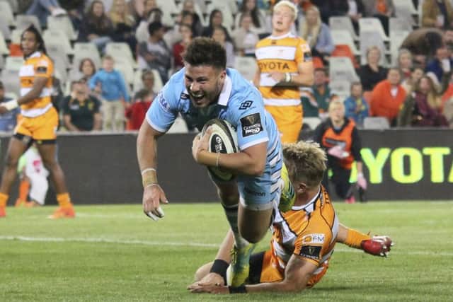 Ali Price scores one of his two tries in Glasgow Warriors victory over Cheetahs in Bloemfontein on Saturday. Picture: Sportzpics