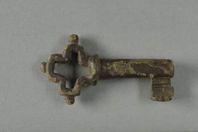 The medieval key found by a metal detectorist is now on show in the Arbuthnot Museum, Peterhead. PIC: Contributed.