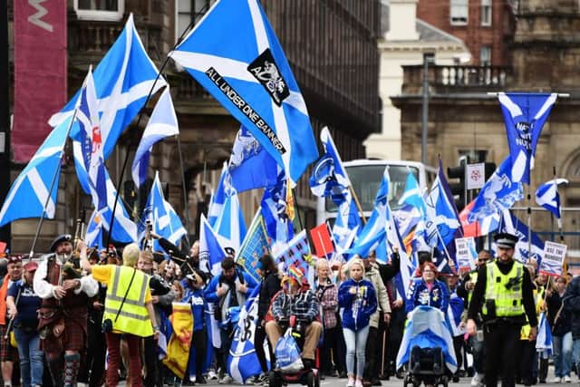 Independence supporters gathered in George Square, Glasgow, at the weekend for the Hope Over Fear rally, marking the four-year anniversary of the independence referendum Picture: John Devlin