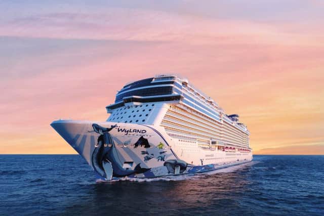 Norwegian Bliss with its hull designed by marine wildlife artist Wyland