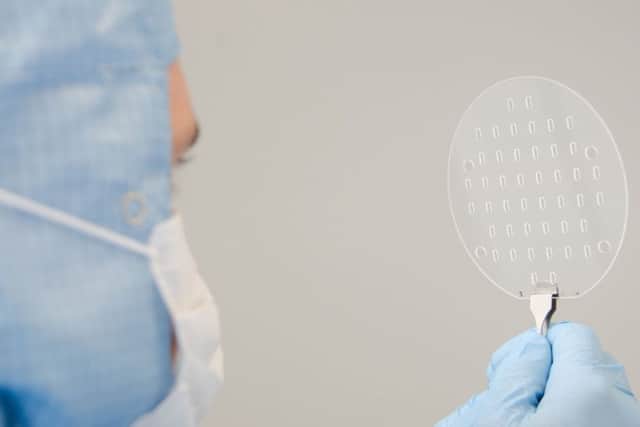 Optoscribe produces circuit components like this laser-inscribed wafer. Picture: Contributed