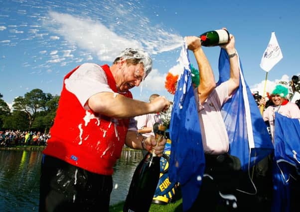 European team captain Ian Woosnam is sprayed with champagne at The K Club in 2006. Picture: Jamie Squire/Getty