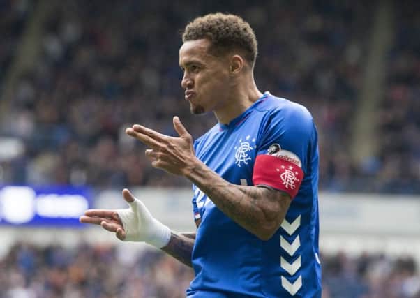 Rangers' James Tavernier celebrates scoring the third goal against Dundee. Picture: Jeff Holmes/PA Wire