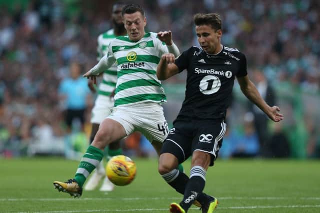 Callum McGregor vies with Anders Trondsen during the UEFA Champions League Qualifier between Celtic and Rosenborg at Celtic Park in July. Picture: Getty Images