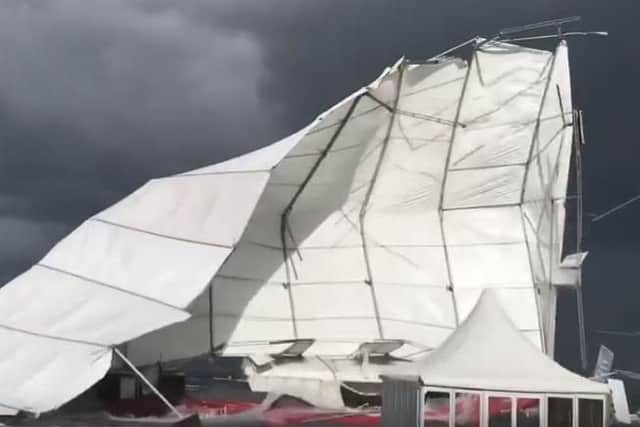 The marquee near St Andrews Old Course is destroyed in Storm Ali winds. Picture: Alan O'Laughlin