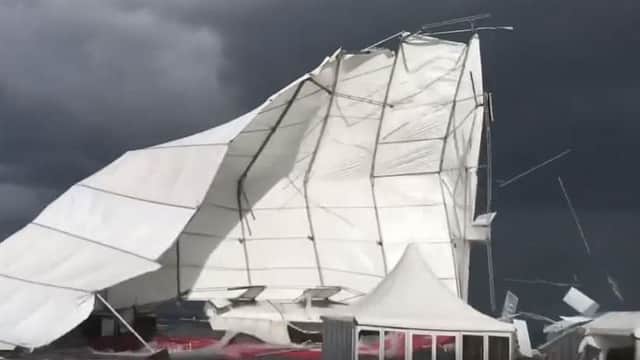 The marquee near St Andrews Old Course is destroyed in Storm Ali winds. Picture: Alan O'Laughlin