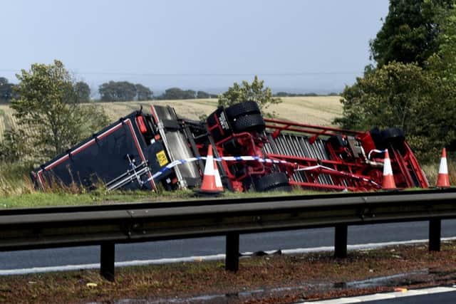An overturned lorry on the M9 east bound towards Edinburgh. Picture: Lisa Ferguson