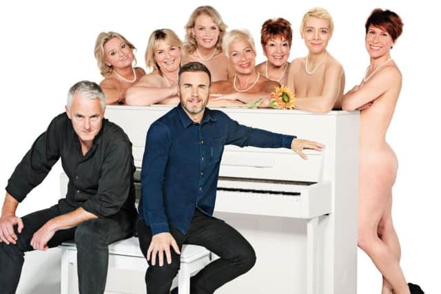 Karen Dunbar and the rest of the ensemble cast of Calendar Girls The Musical,  Fern Britton, Anna-Jane Casey, Sarah Crowe, Ruth Madoc, Rebecca Storm and Denise Welch, with writers Tim Firth and Gary Barlow