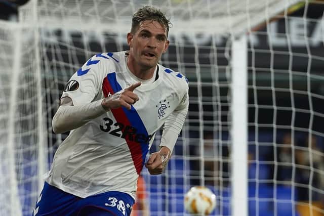 Kyle Lafferty celebrates scoring Rangers' second equaliser during the Europa League Group G match against Villarreal.  Picture: Manuel Queimadelos Alonso/Getty Images