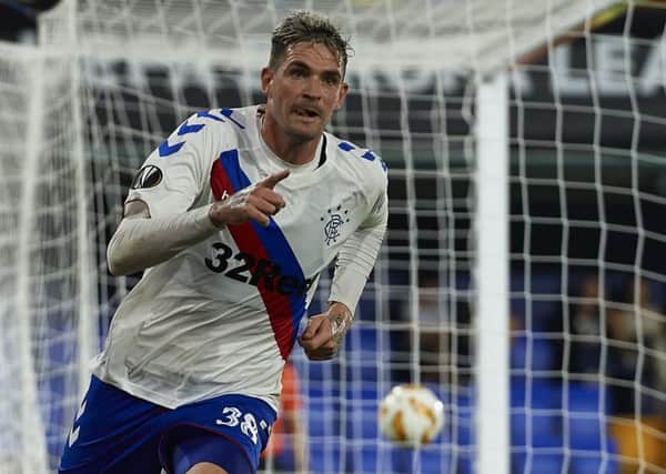 Kyle Lafferty celebrates scoring Rangers' second equaliser during the Europa League Group G match against Villarreal.  Picture: Manuel Queimadelos Alonso/Getty Images
