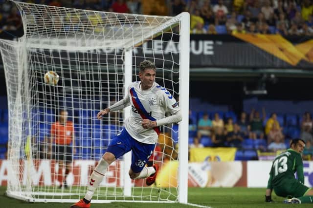 Kyle Lafferty celebrates Rangers' second equaliser in the 2-2 draw with Villarreal. Picture: Manuel Queimadelos Alonso/Getty Images
