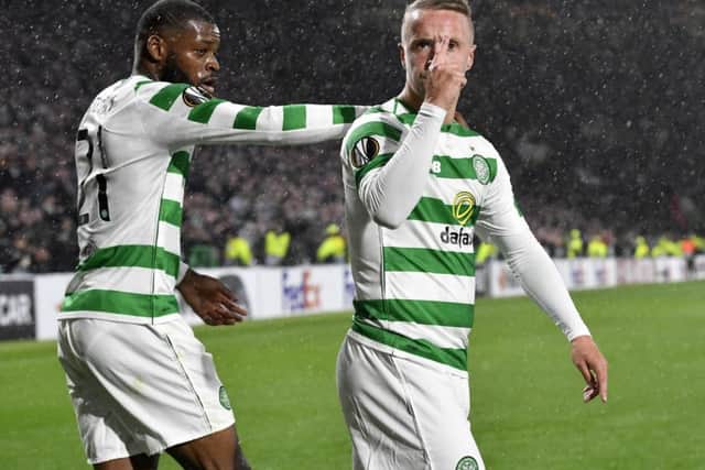 Celtic's Leigh Griffiths celebrates his late winner. Picture: Rob Casey/SNS