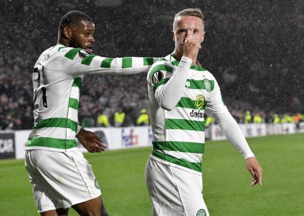 Celtic's Leigh Griffiths celebrates his late winner. Picture: Rob Casey/SNS