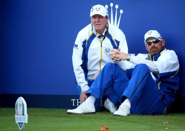Des Smyth, left, was one of Europe's vice-captains at Gleneagles in 2014 and is pictured alingside Thomas Bjorn, a player then and the captain this year.  Picture: Andrew Redington/Getty Images