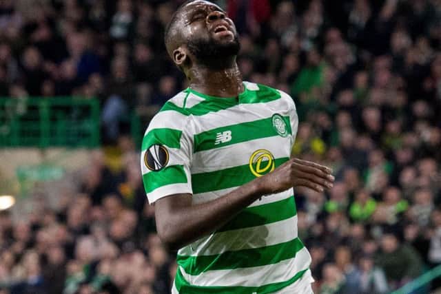 Odsonne Edouard shows his frustration after missing a chance against Rosenborg. Picture: SNS Group