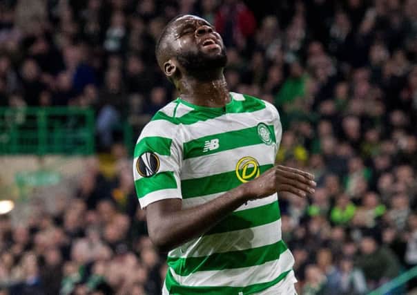 Odsonne Edouard shows his frustration after missing a chance against Rosenborg. Picture: SNS Group