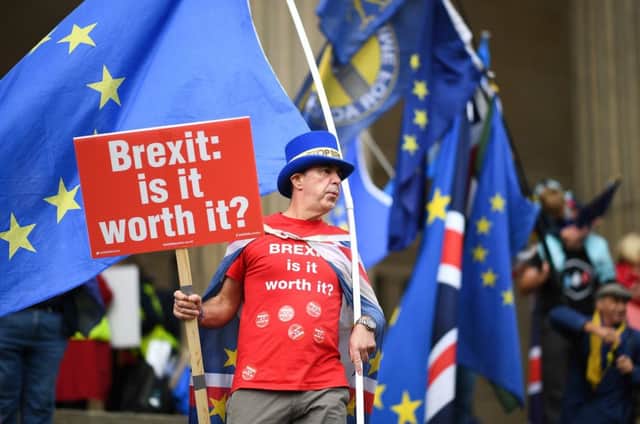 Anti-Brexit demonstrators protest outside the Labour Party conference in Liverpool this week. Picture: Jeff J Mitchell/Getty Images