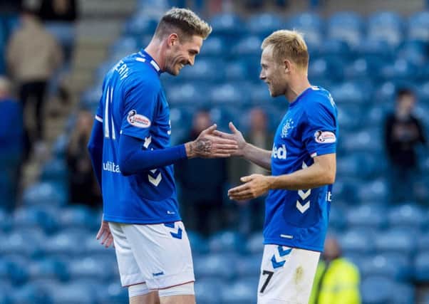 Kyle Lafferty and Scott Arfield celebrate victory over St Johnstone. Picture: SNS Group