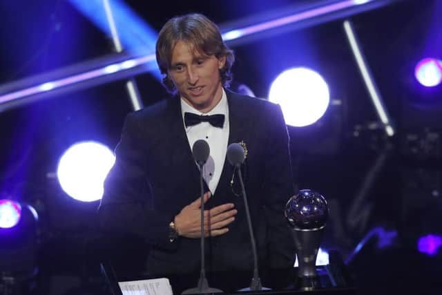 Croatia's Luka Modric receives the Best Fifa Men's Player award. Picture: Frank Augstein/AP