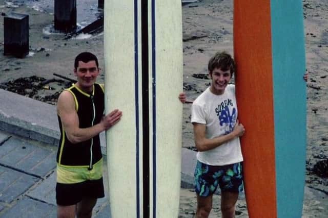 George Law (left) and Andy Bennetts at Aberdeen beach in 1968